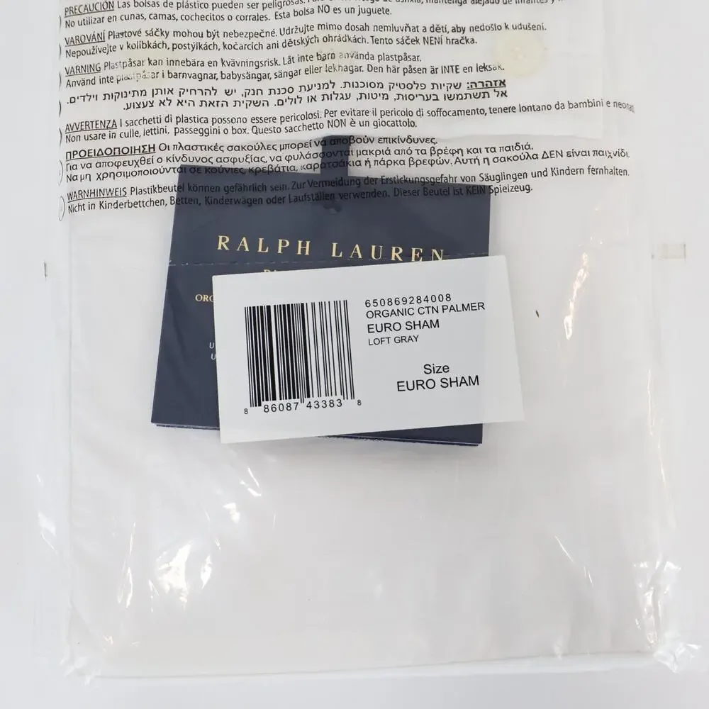 Ralph Lauren Organic Cotton Percale Palmer Sham Loft Gray Euro Sham NWT